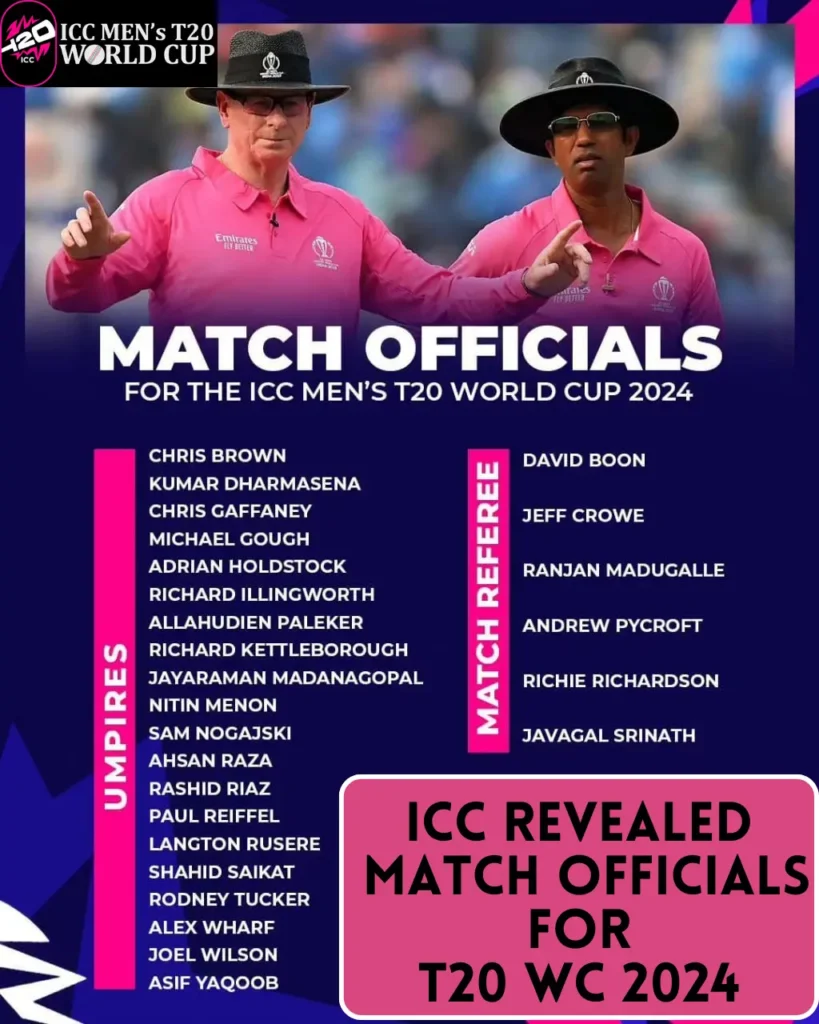 ICC Revealed Match Officials for T20 World Cup 2024