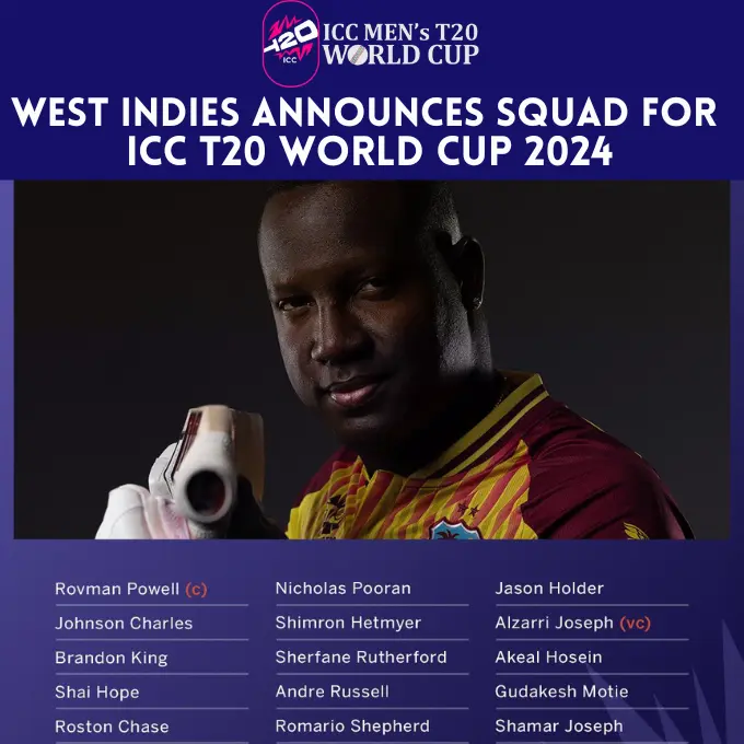 West Indies announces Squad for ICC T20 World Cup 2024